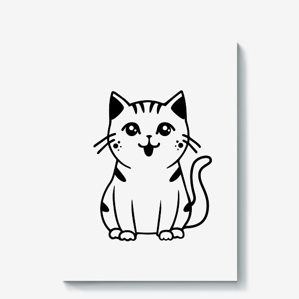 Холст «Милый кот мультяшный с большими глазами, улыбается, иллюстрация»