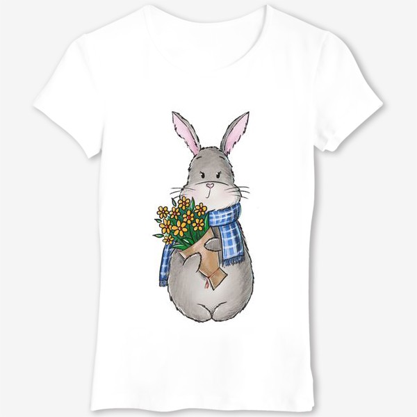 Футболка «Кролик с букетом цветов»