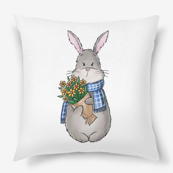 Подушка &laquo;Кролик с букетом цветов&raquo;