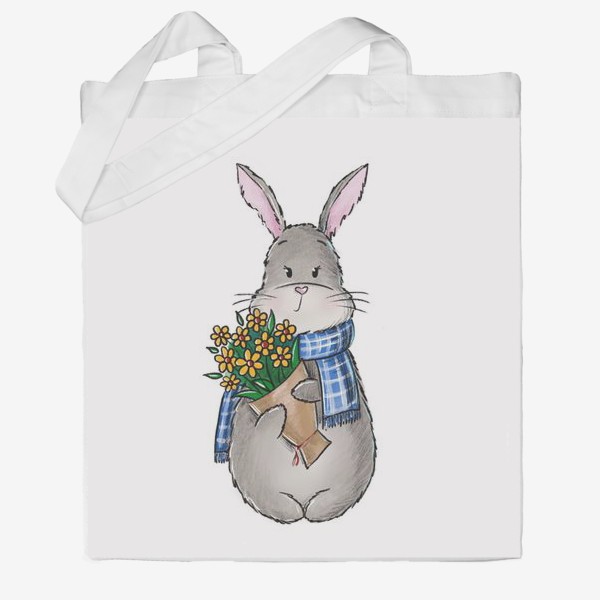 Сумка хб «Кролик с букетом цветов»