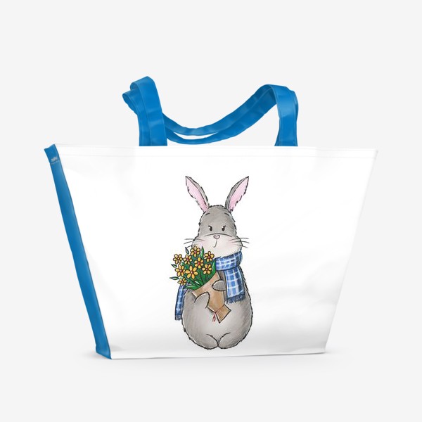 Пляжная сумка «Кролик с букетом цветов»