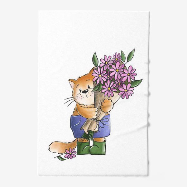 Полотенце &laquo;Котик с букетом цветов&raquo;