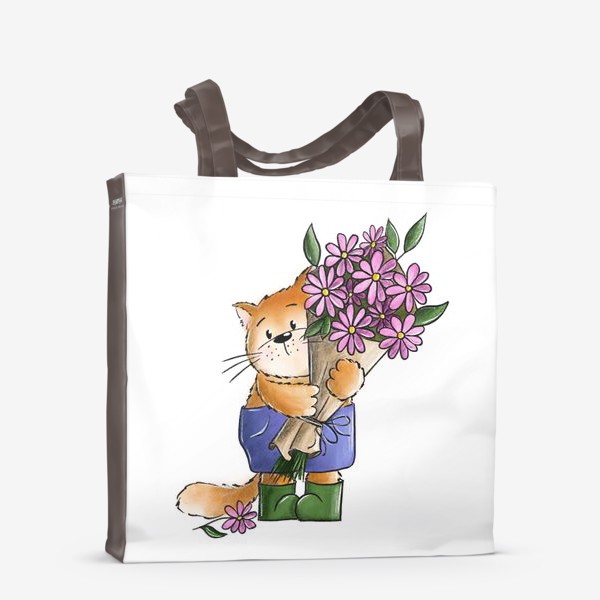 Сумка-шоппер «Котик с букетом цветов»