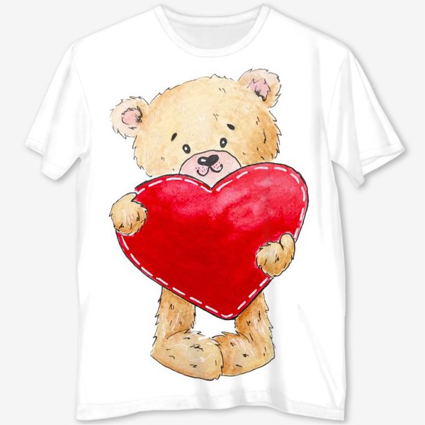 Футболка с полной запечаткой «Медвежонок с красным сердцем. Любовь»