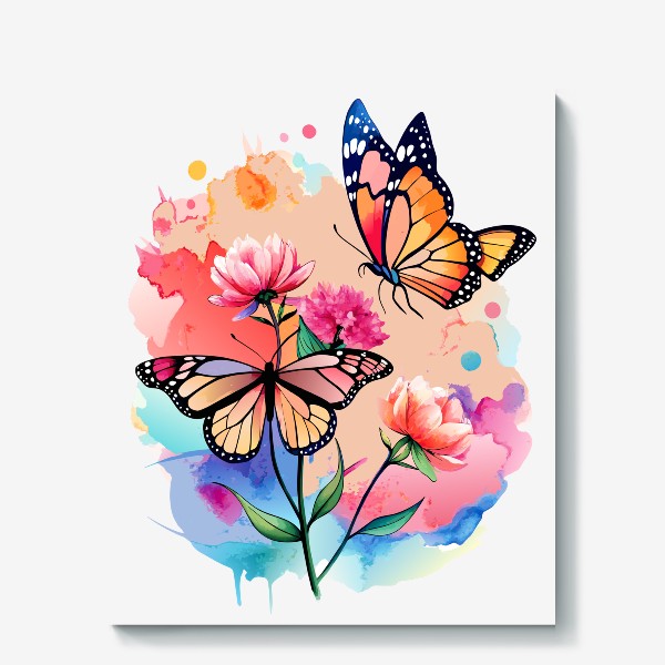 Холст «Бабочки и цветы»