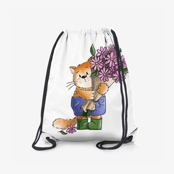 Рюкзак «Котик с букетом цветов»
