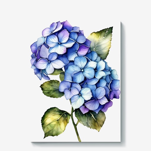 Холст «Гортензия сине-фиолетовая, ветка акварелью»
