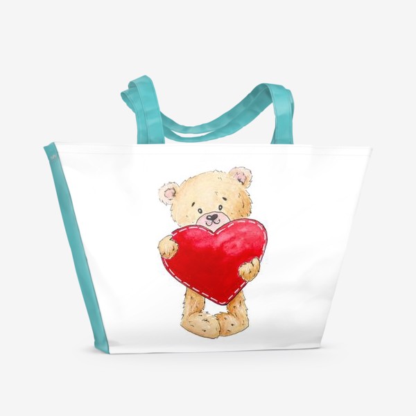 Пляжная сумка «Медвежонок с красным сердцем. Любовь»