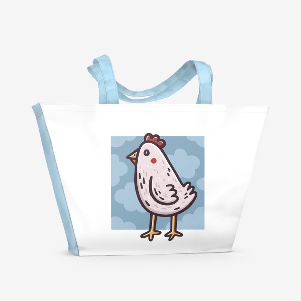Пляжная сумка «Милая курица на фоне неба»