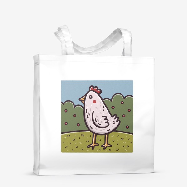 Сумка-шоппер «Милая курица на поляне. Пейзаж. Природа»