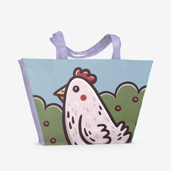Пляжная сумка «Милая курица на поляне. Пейзаж. Природа»