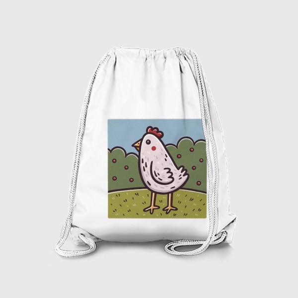 Рюкзак «Милая курица на поляне. Пейзаж. Природа»