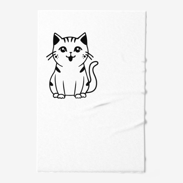 Полотенце «Милый кот мультяшный с большими глазами, улыбается, иллюстрация»