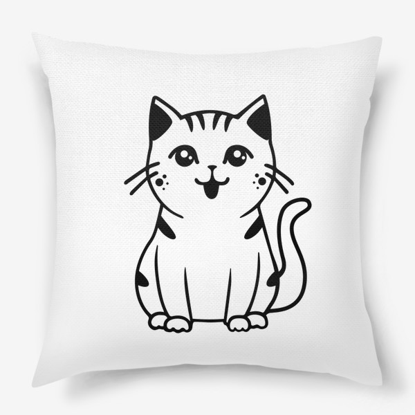 Подушка «Милый кот мультяшный с большими глазами, улыбается, иллюстрация»