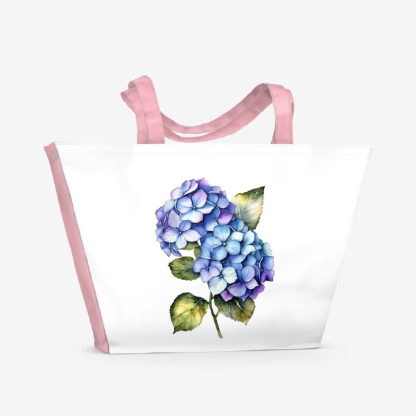 Пляжная сумка «Гортензия сине-фиолетовая, ветка акварелью»