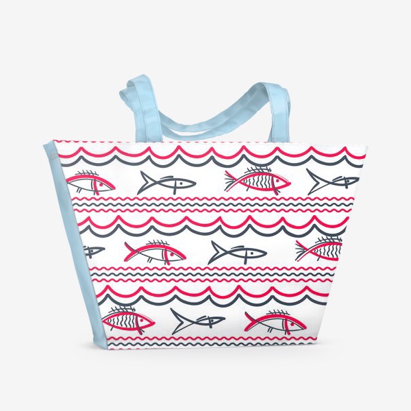 Пляжная сумка «Красные рыбы полосы по мотивам мезенской росписи»