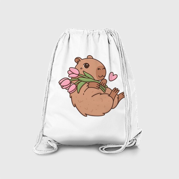 Рюкзак «Капибара с букетом цветов и сердечком в милом каваи стиле»