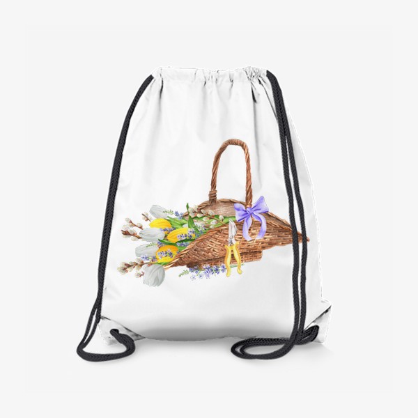 Рюкзак «Тюльпаны с вербой и лавандой в корзине»
