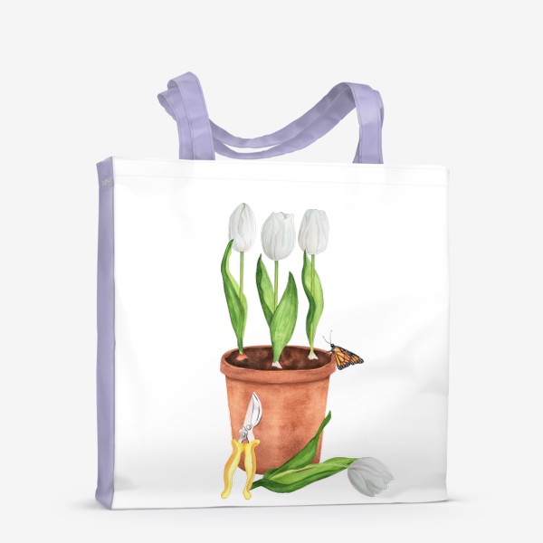Сумка-шоппер «Белые тюльпаны в горшке»