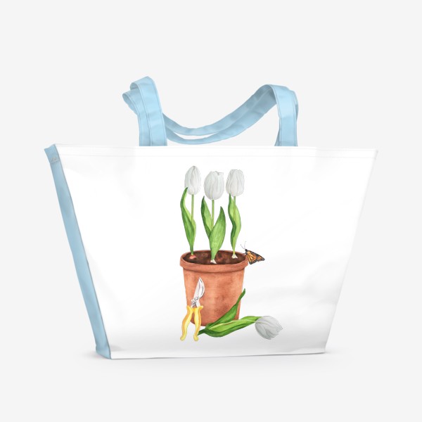 Пляжная сумка «Белые тюльпаны в горшке»