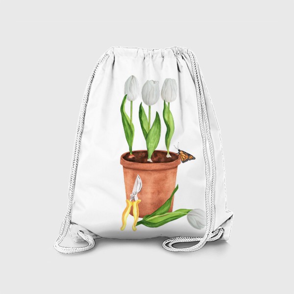 Рюкзак «Белые тюльпаны в горшке»