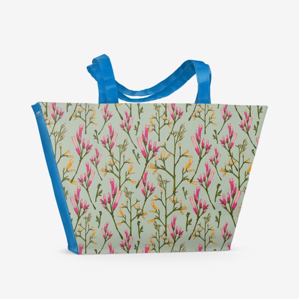 Пляжная сумка «Цветочный паттерн с желтыми и розовыми цветами »