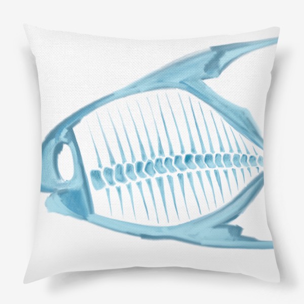 Подушка «Голубой скелет рыбы скетч »