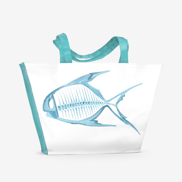 Пляжная сумка «Голубой скелет рыбы скетч »