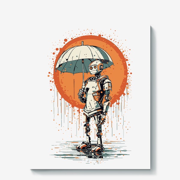 Холст «Робот под дождём»