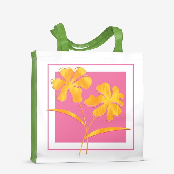 Сумка-шоппер «Золотые цветы на розовом фоне»