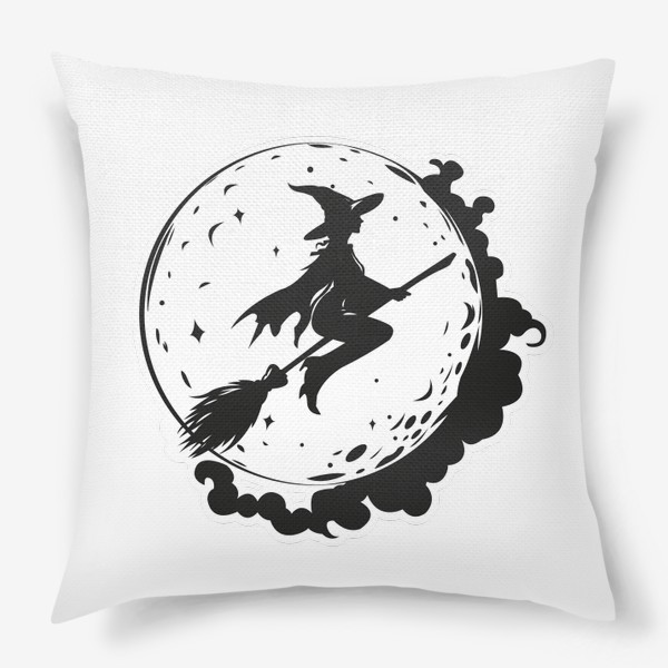 Подушка «Ведьма на метле на фоне луны»