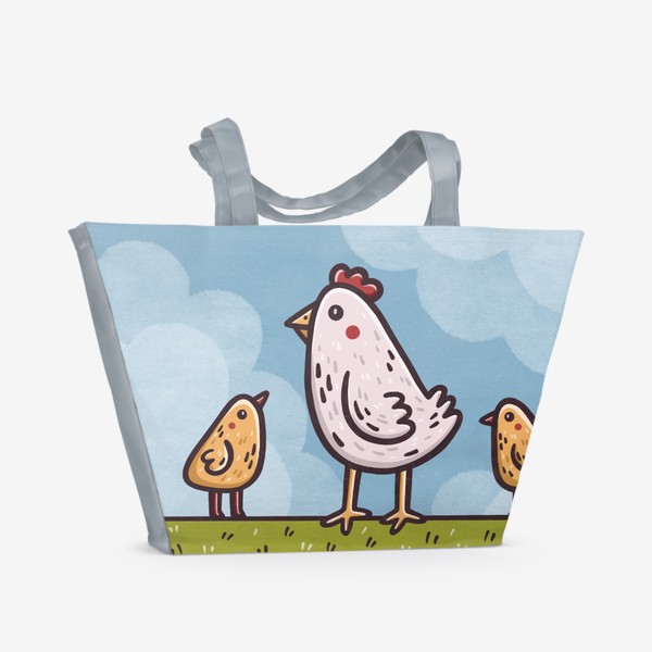 Пляжная сумка «Милые курицы и цыплята. Пасха. Птицы»