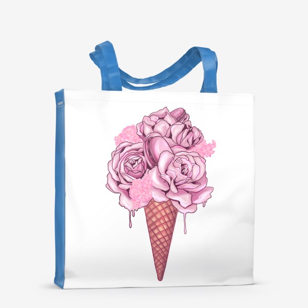 Сумка-шоппер «Розовые цветы в вафельном рожке»