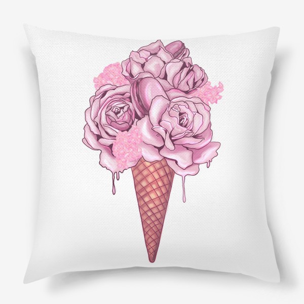 Подушка «Розовые цветы в вафельном рожке»