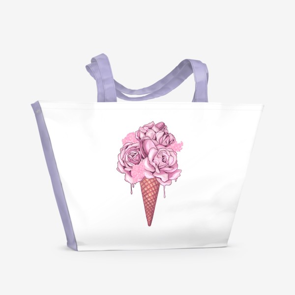 Пляжная сумка «Розовые цветы в вафельном рожке»