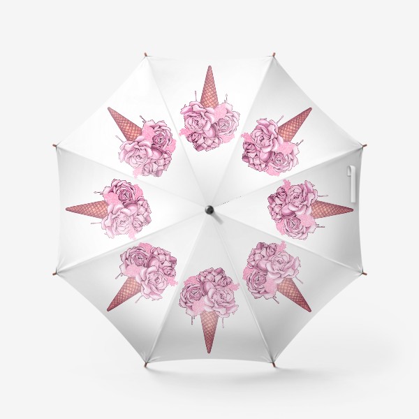 Зонт &laquo;Розовые цветы в вафельном рожке&raquo;