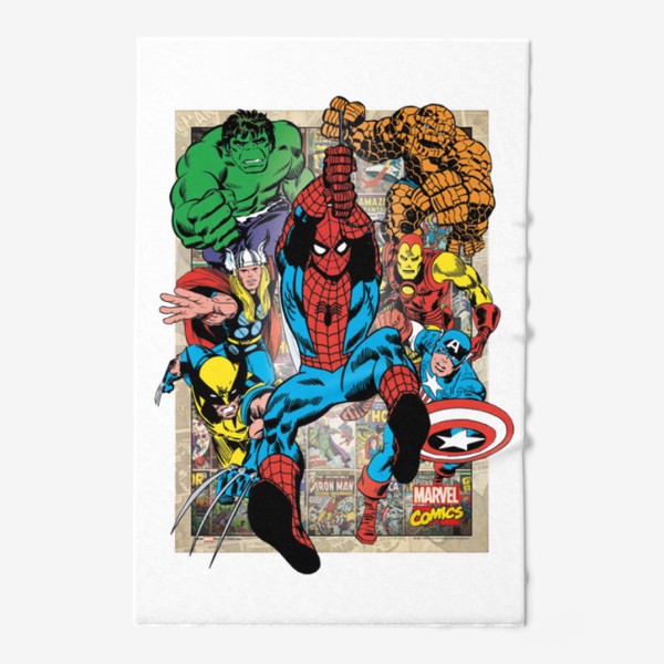 Полотенце &laquo;Супергерои "Человек паук, Железный человек, Халк, Тор, Капитан Америка"&raquo;