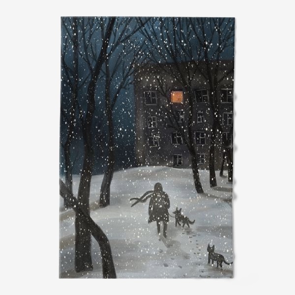 Полотенце «Зимний пейзаж вечерняя прогулка »
