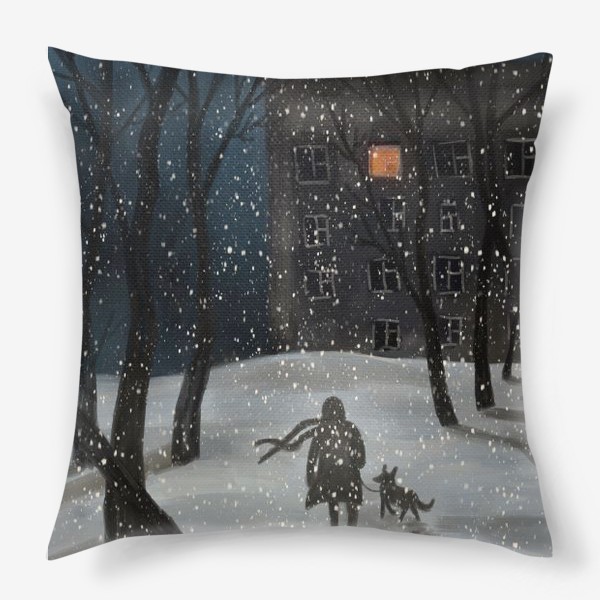 Подушка «Зимний пейзаж вечерняя прогулка »