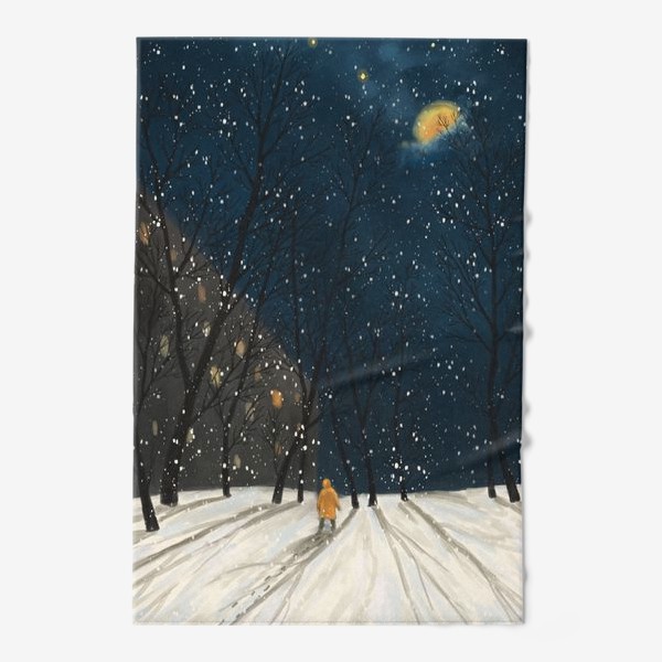 Полотенце &laquo;Зимний пейзаж прогулка в снегопад &raquo;