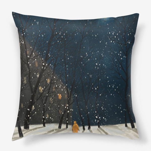 Подушка «Зимний пейзаж прогулка в снегопад »