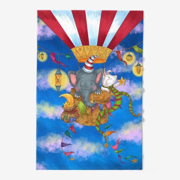 Полотенце «Милый слон и собака на воздушном шаре летят»