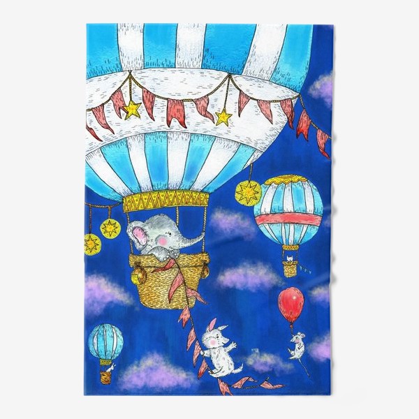 Полотенце «Милые животные собака и слон на воздушном шаре »