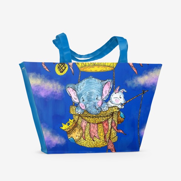 Пляжная сумка «Милые животные путешествуют на воздушном шаре »