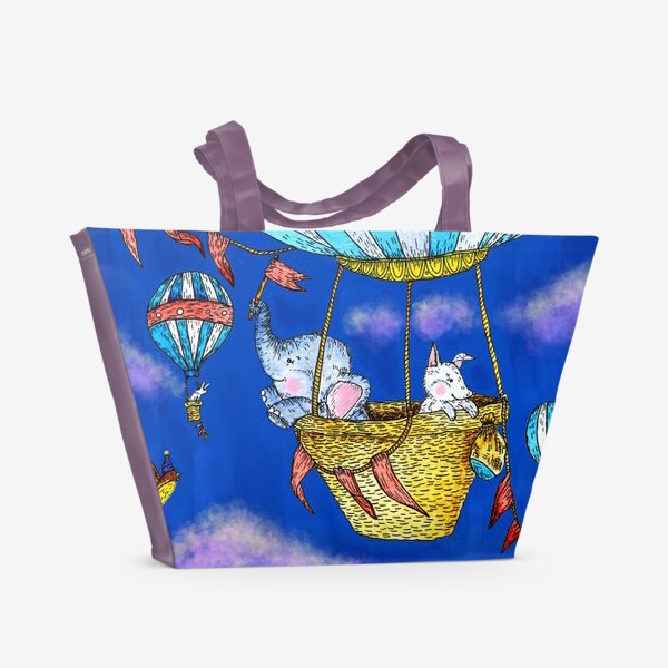 Пляжная сумка &laquo;Воздушный шар и милые животные&raquo;
