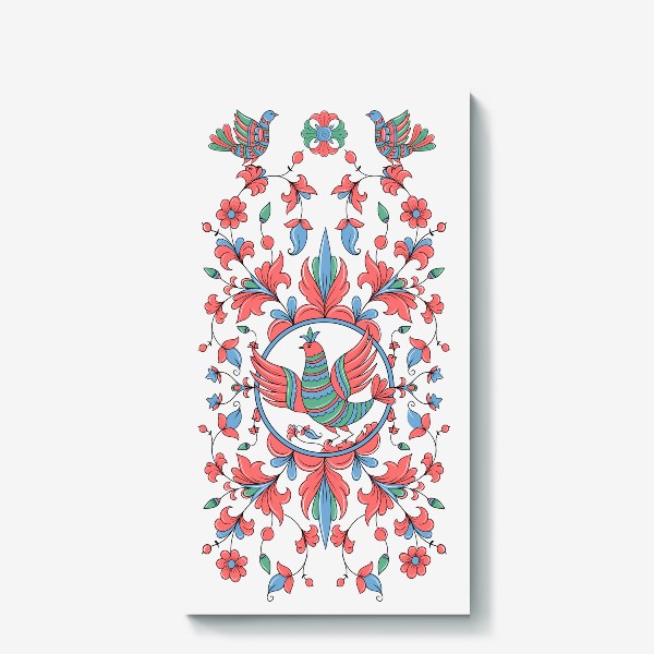 Холст «Пермогорский мотив с птицами и цветами»