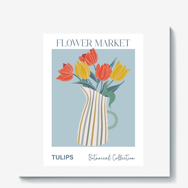 Холст «Букет тюльпанов, цветочный принт»