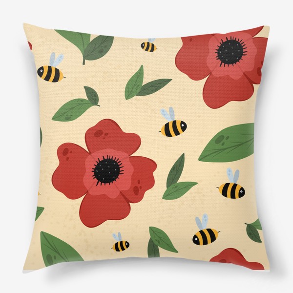 Подушка «маки с пчелками»