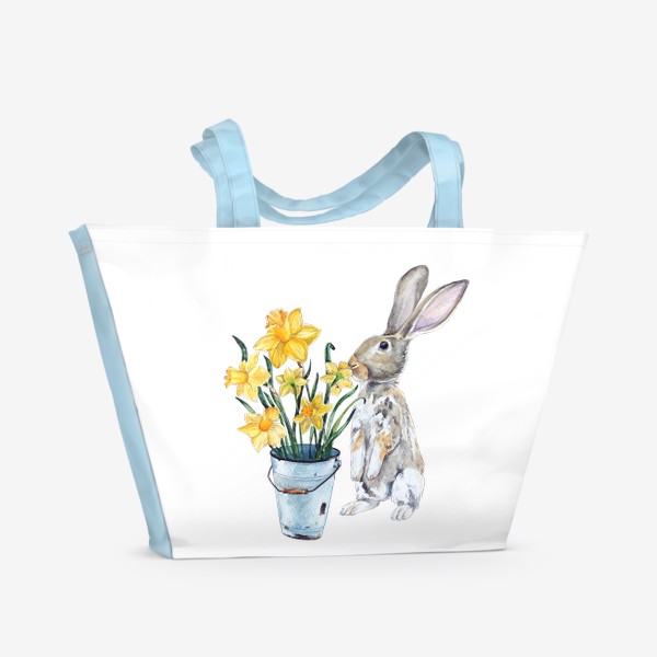 Пляжная сумка «Заяц с нарциссами»