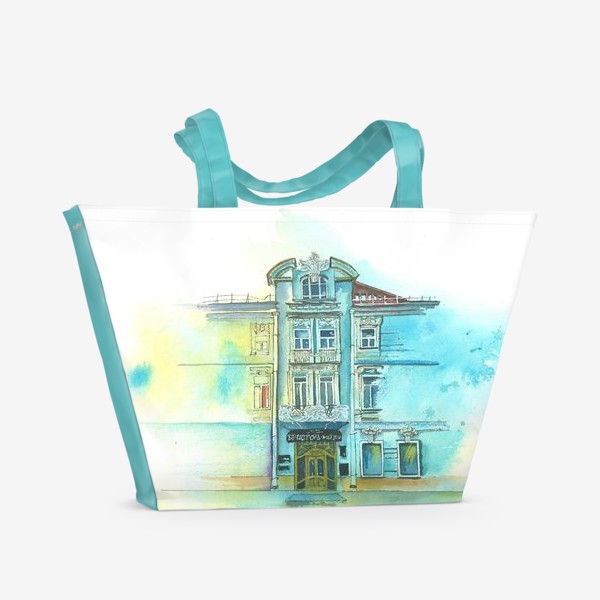 Пляжная сумка «Самара, гостиница "Бристоль-Жигули", акварель»